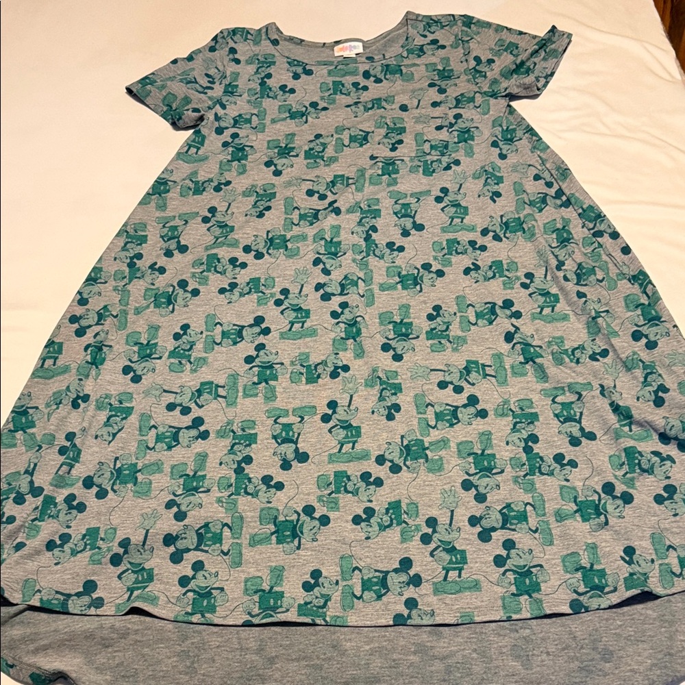LuLaRoe Gray and Teal Graphic Mickey Mouse Dress